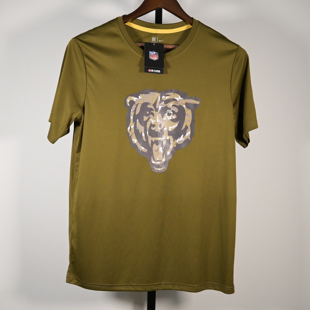 Nike NFL  Mens L Bears Salute to Service Olive Green Camo Logo T-Shirt